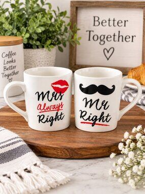 Home Essentials Mr. Right Mrs. Always Right Ceramic Coffee Mug Set Couples Gift